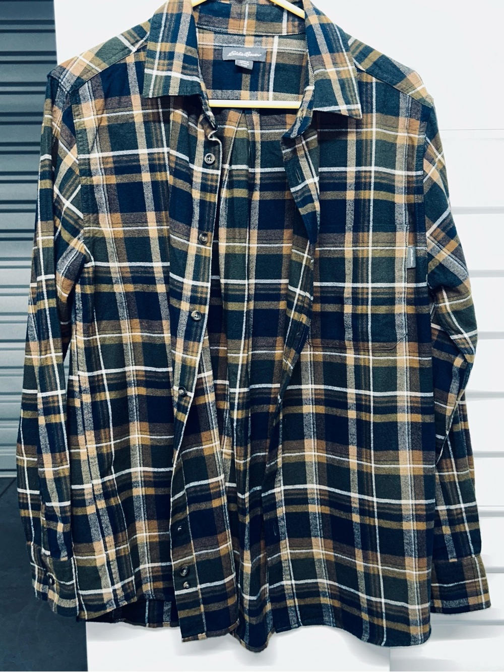 Eddie Bauer Navy, Olive & Brown Plaid Button-Down Shirt